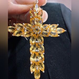 Stunning silver 925 citrine Cross Pendant-signed